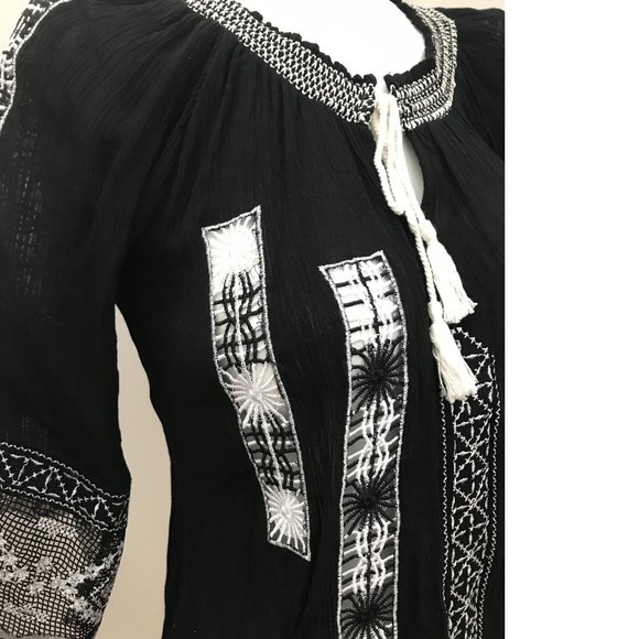 Crepe Embroidery Crochet Top Blouse Folk Polish Ukrainian Zara Free People - Picture 3 of 4